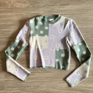 Debut Floral Patchwork Sweater Floral Green Purple Cream Womens size Small NWOT
